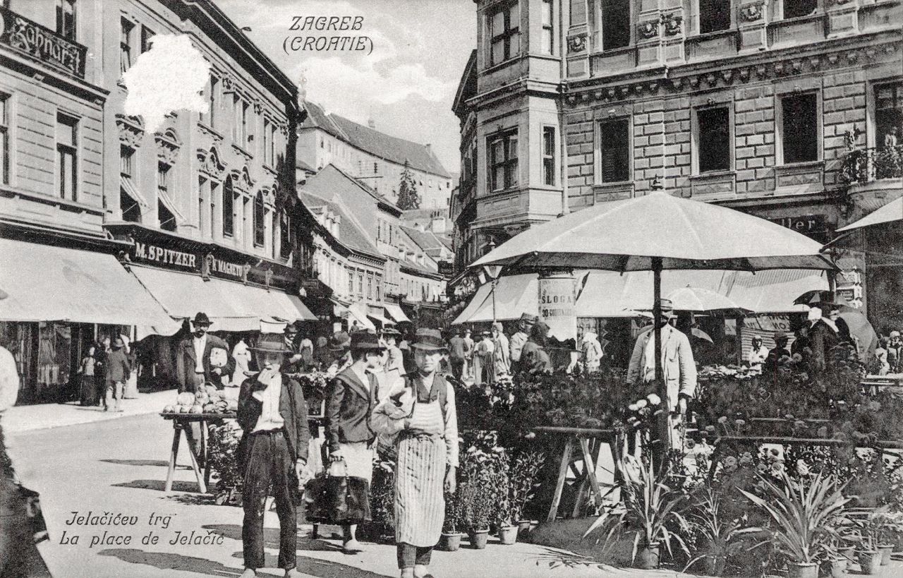 Trg bana Jelačića oko 1910. godine, cvjećari